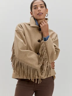 CHAQUETA LARGA FLECOS